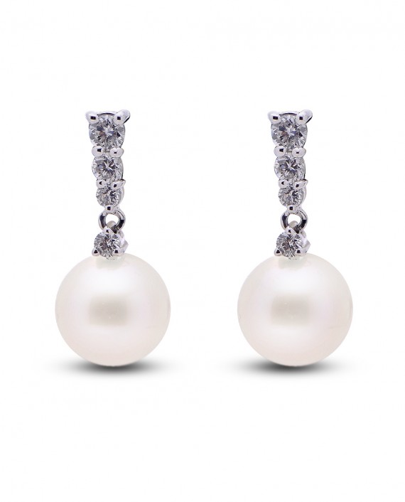 14kt white gold freshwater pearl & diamond drop earrings - Paul Gross ...